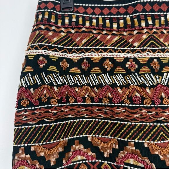 H&M Black Rust Orange Tribal Aztec Embroidered Breaded Mini Statement Skirt NEW - Picture 7 of 16